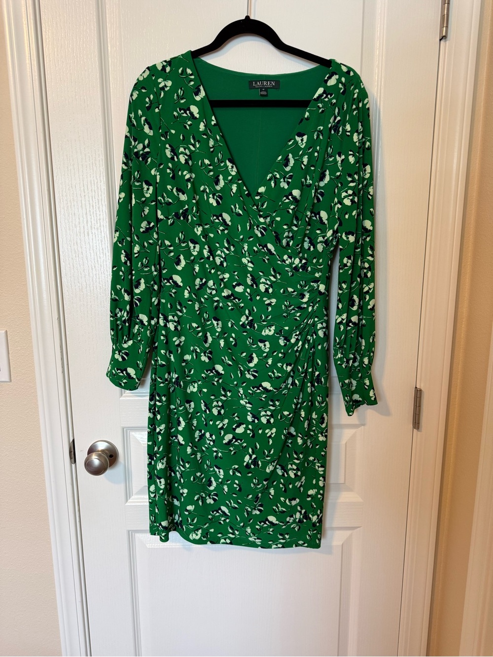 Ralph Lauren Green Floral V‑Neck Wrap Dress